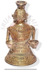 Dokra Lady Statue with 3 Diya