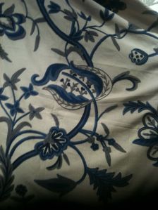 Crewel Fabric Chelsea Blues On Sweetpine Cotton Duck