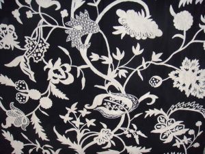 Crewel Fabric Chelsea White On Black Cotton Duck