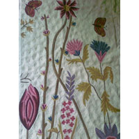 Crewel Rug Floral Vine Butterfly Multi Chain Stitched Wool Rug