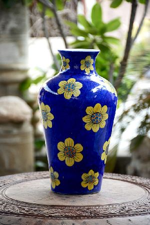 12 Inch Blue Pottery Flower Vase