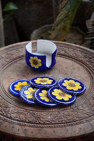 Blue Pottery Coaster Set