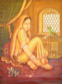 Lady Talking to Parrot canvas painting