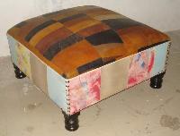 Patched Leather with Canvas Ottoman