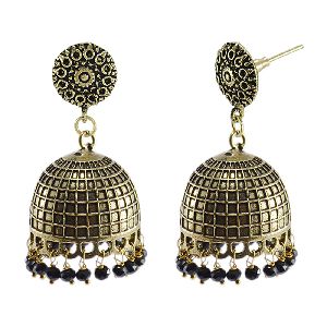 Black Beaded Indian Round Jhumki