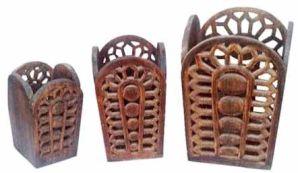 Carved Wood Candle Stands Exporters WCS - 2