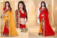 2 Side wear Embroidery with printed Bollywood Saree