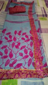 LIGHT bLUE PURE CHIFFON FLORAL MULTI PRINT SAREE