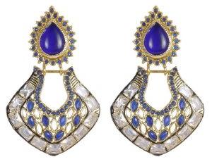 Indian Beautiful Antique Gold Polished With Blue Stone Earrings