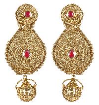 Indian Fashion Dangle GoldTone With Red Stone Party Wear Earring For Girls