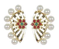 Indian Traditional Style Ear Cuff Crystal With Pearl Earrings