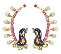 Indian Traditional Style Ear Cuff Peacock Design Crystal Earrings