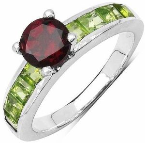 Garnet  Peridot Gemstone Ring With 925 Sterling Silver