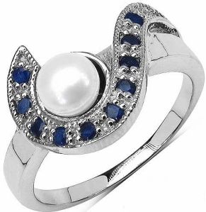 Pearl  Blue Sapphire  Gemstone Ring With 925 Sterling Silver