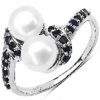 Pearl  Sapphire Gemstone Ring With 925 Sterling Silver