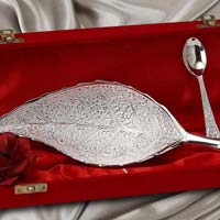 Silver Leaf Tray & Spoon Set