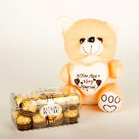 Giftease Teddy With 16 Pcs Ferrero Rocher Chocolate Box