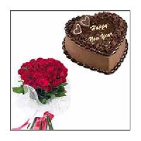 Heart Shape Cake -1kg + 12 Red Roses Bunch
