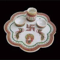 Curved Marble Pooja Thali