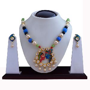 Meenakari Radha krishna Pendant gold plated necklace earring set