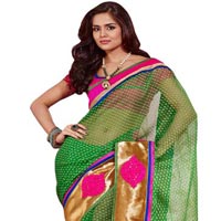 Manjula Green Exclusive Designer Thousand Butti Art Kora Saree