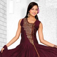 Dark Maroon Cotton Silk Anarkali Set