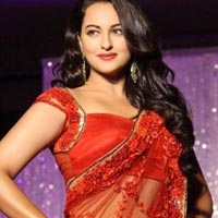 Dazzling Star Sonakshi Sinha Embroidered Red Net Bollywood Replica Sarees