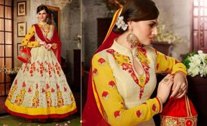 Off White & Red Anarkali Salwar Kameez