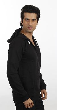 Mens Black Hooded Sweat Shirt With Zipper