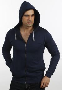 Mens Dark Blue Solid Hooded Sweat Shirt With Zipper