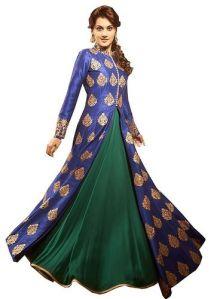 Blue & Green Banglori Silk Indo Western Lehenga Suits