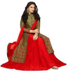 Olive & Red Glace Cotton Indo Western Lehenga Suits