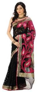 Pale Gold Border Black Saree