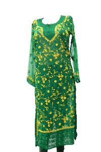 Green Chikan Embroidery Kurti