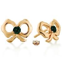Rhodium Plated Emerald Color Stud Earrings