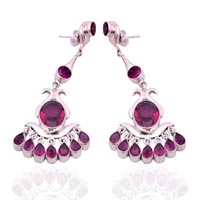 Silve Red Zircon Drop Style Uncouth Earring