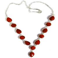 Silver Red Ruby Little Size Beaded Style Blazing Necklace