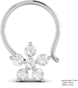 Silver White Zircon Uncouth Flower Design Nose Pin