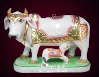 White Marble Cow with Calf Statues