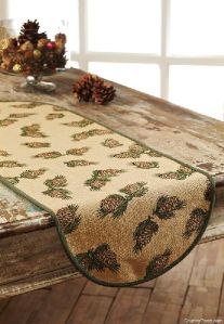 Pine Cone Printed Burlap Table Runner