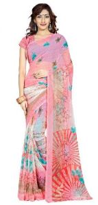 Casual Wear Salmon  Printed Chiffon Saree_AAKP92SR1045BKSML