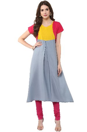 Janasya Women's A-Line Grey Indo-Western Crepe Kurti