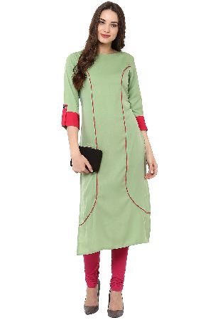 Janasya Women's Green Casual Crepe Kurti