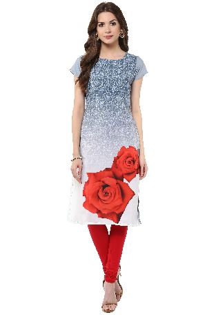 Janasya Women's Grey Casual Crepe Kurti