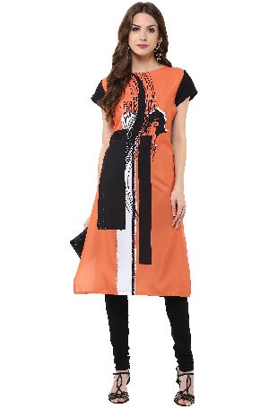 Janasya Women's Orange Casual Crepe Kurti