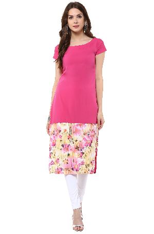 Janasya Women's Pink Digital Printed Casual Crepe Kurti