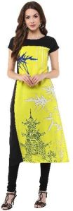 Janasya Women's Yellow Digital Printed Crepe Kurti