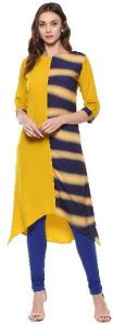 Janasya Women's Yellow Printed Crepe A-Line Kurti