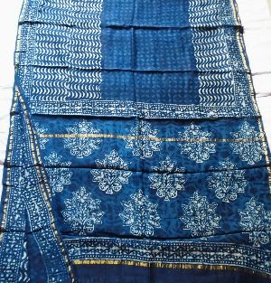 Chanderi Indigo Print Sarees