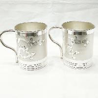 Flower Design Silver Coffee Mugs